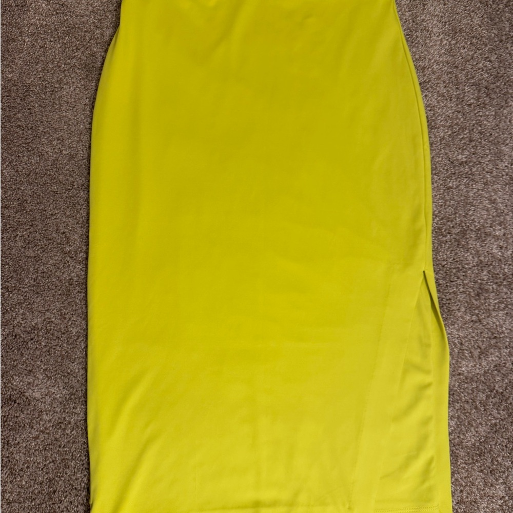 Express Vibrant Yellow Pencil Skirt NWT-stretch slit bodycon - Picture 3 of 7